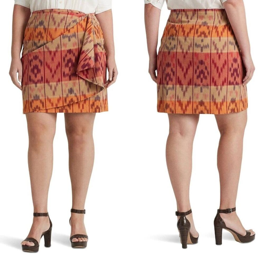 Lauren Ralph Lauren Sz 14 Cotton Linen Chimayo Western Motif Tribal Skirt NWT
